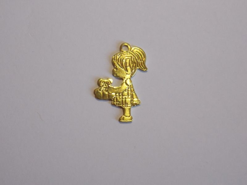 Girl 15x11mm with Little Bear Straight Stamped with Bail