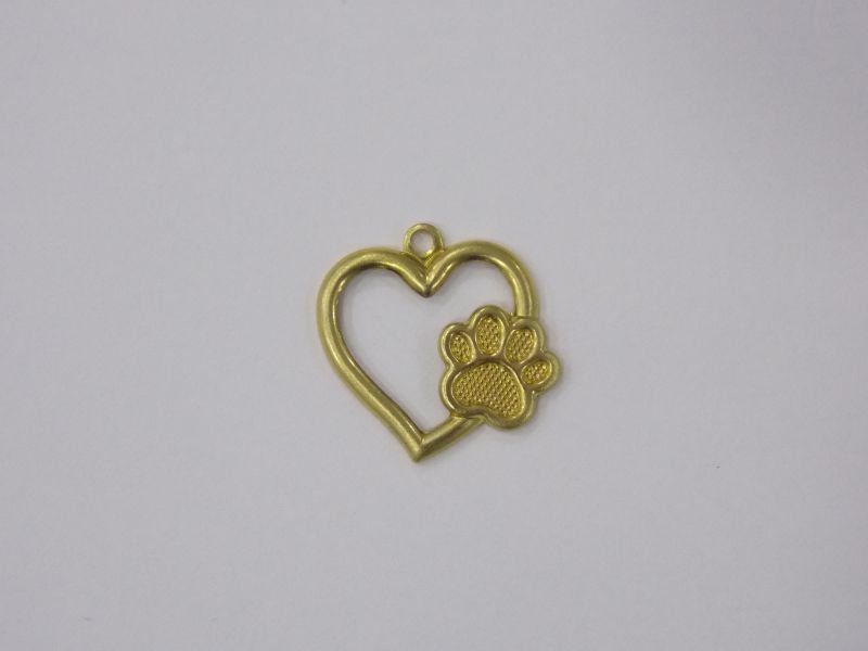 Heart 15mm Stamped Openwork with Paw Textured with Bail