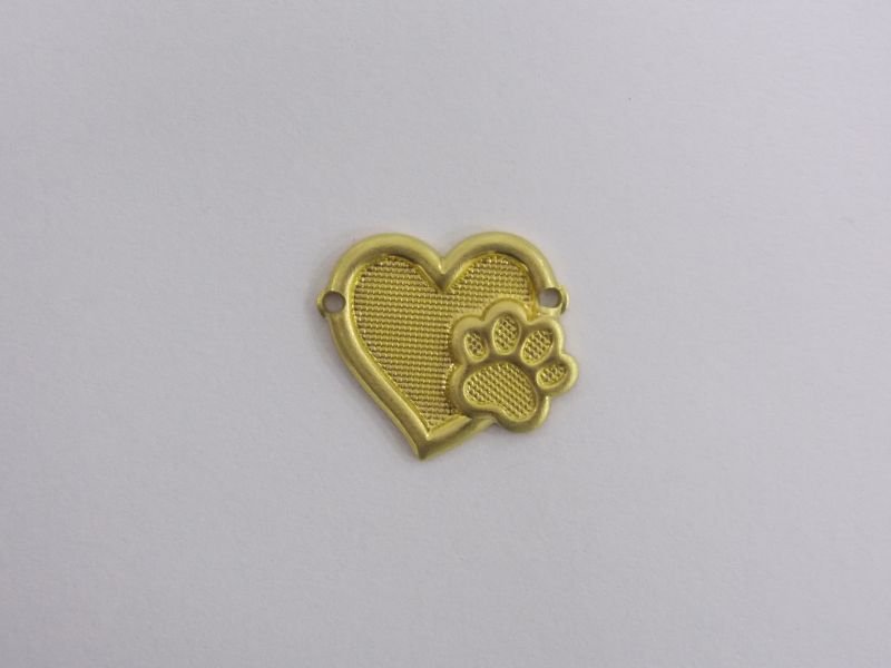 Heart 15m Stamped Textured with Paw Textured with 2 Hole for Bracelet