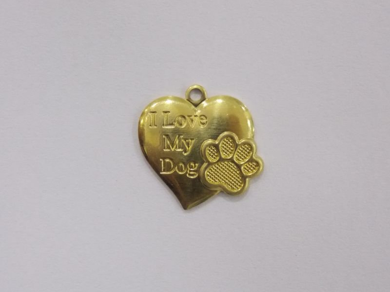 Heart 15mm "i Love My Dog' with Paw Textured with Bail
