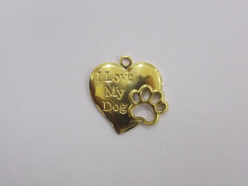 Heart 15m"i Love My Dog"with Paw Openwork with Bail