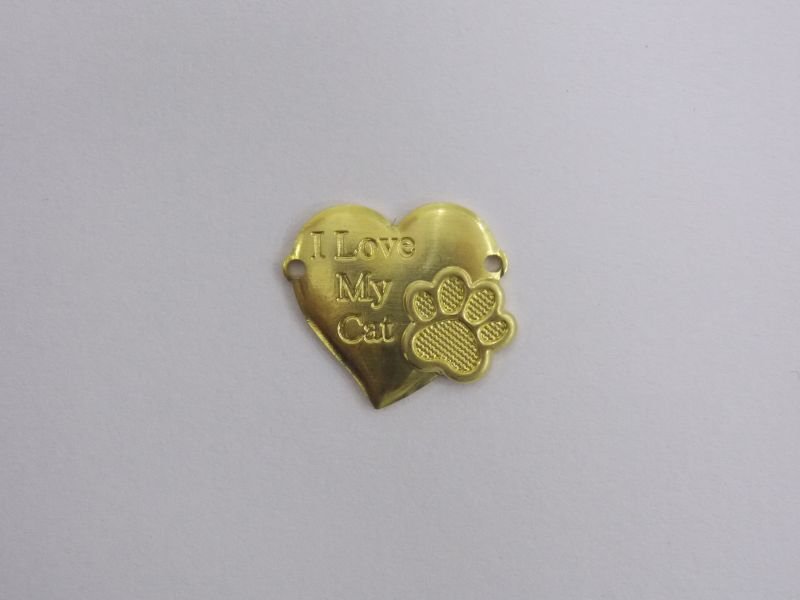 Heart 15m"i Love My Cat" with Paw Textured with 2 Hole for Bracelet