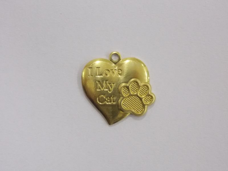 Heart 15mm "i Love My Cat" with Paw Textured with Bail