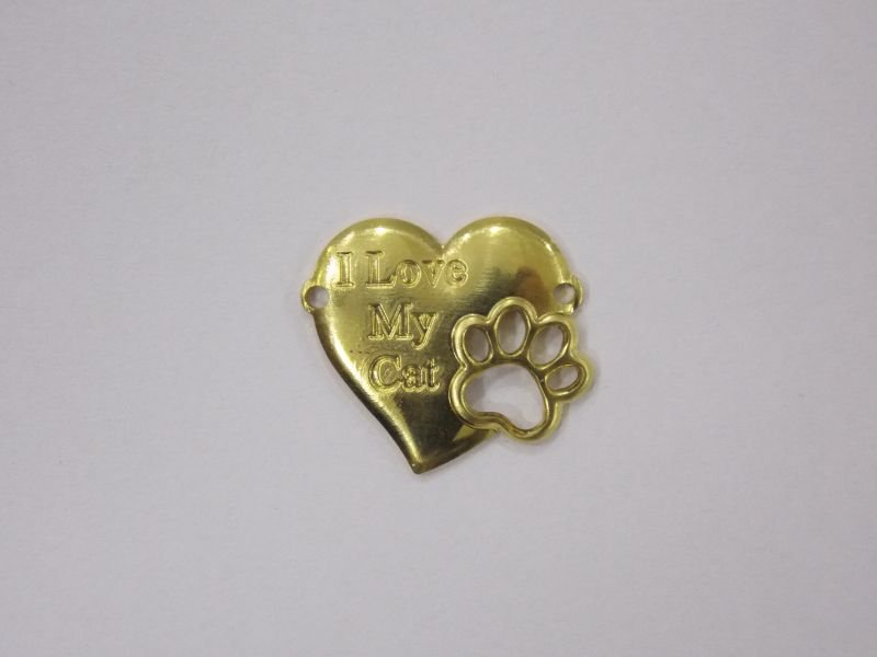 Heart 15m"i Love My Cat"with Paw Openwork with 2 Hole for Bracelet