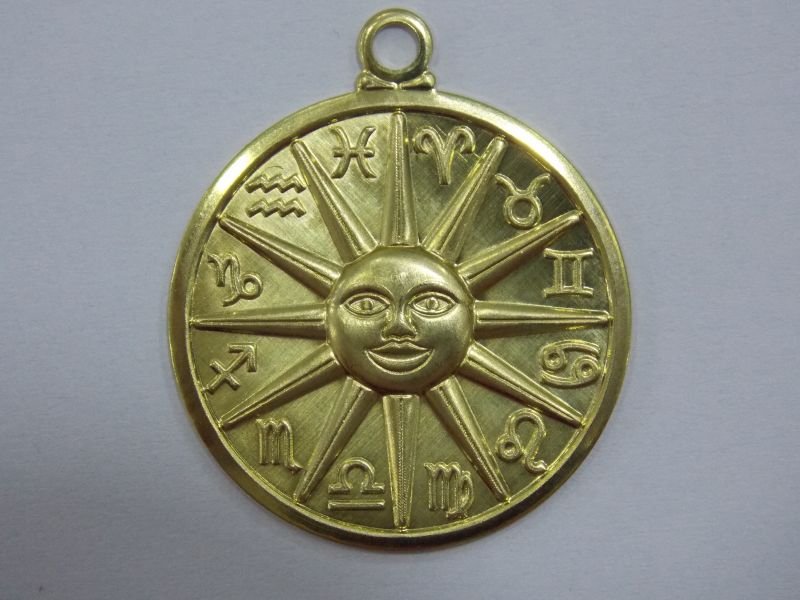 Round 25mm with Sun and Zodiac Signs with Bail