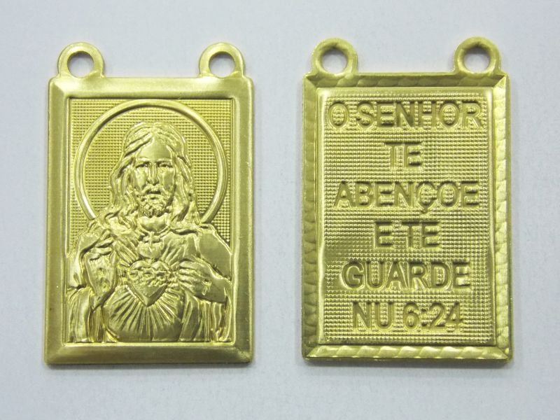 Square 1 Side S.c. Jesus Stamped 1 Side with Prayer with 2 Jump Ring 28mm
