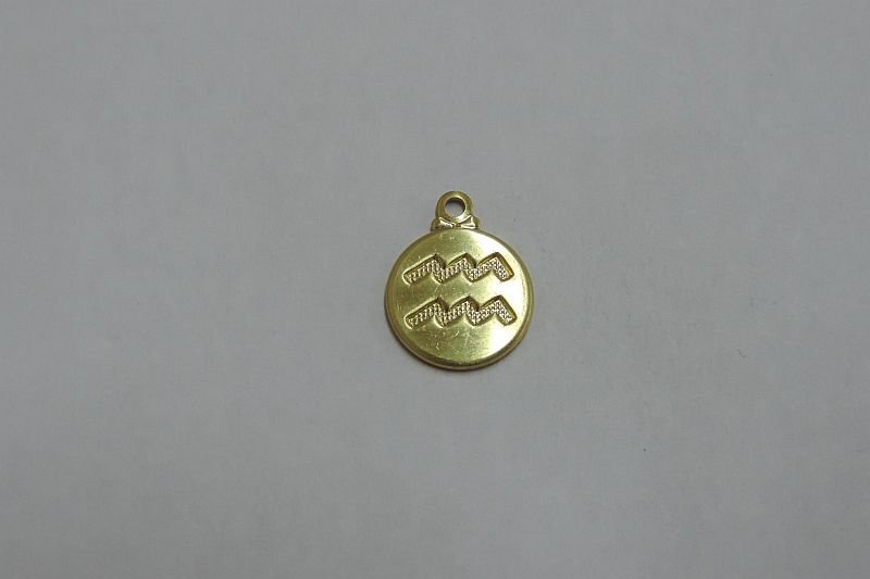 Round Zodiac Sign Aquarius 11mm Plain with Symbol Textured