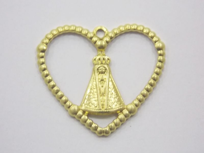 Heart Openwork with 1 Bail with Rosary 20mm Our Lady.aparecida