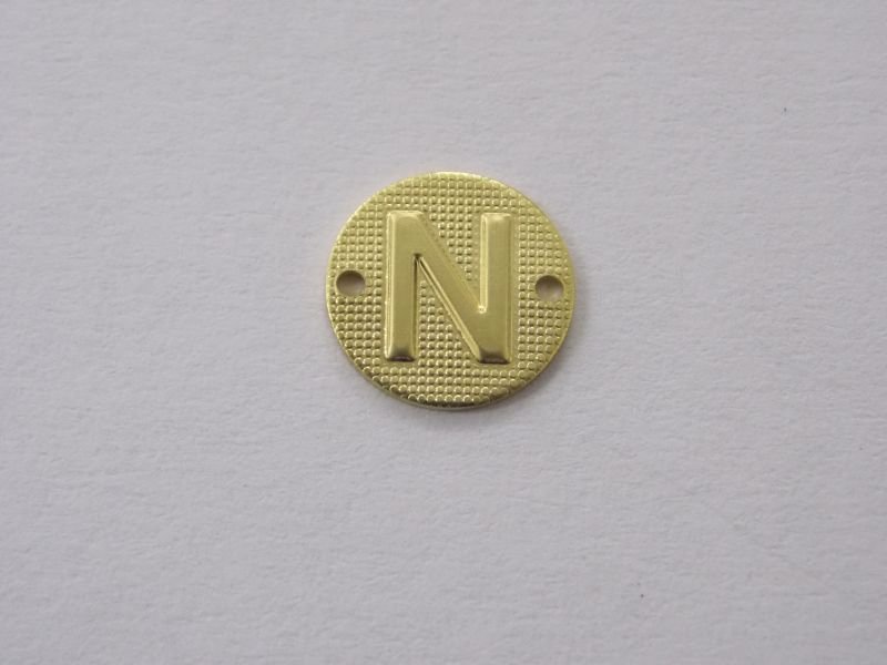 Round 11mm Textured Letter N 2 Holes Side