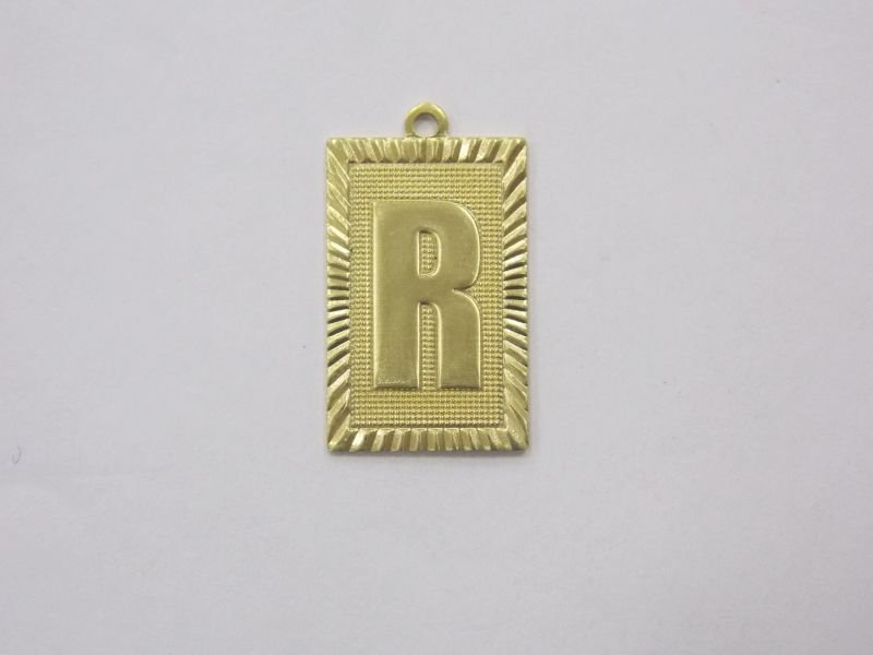 Rectangle 20mm Letter R with 1 Bail Straight with Edge Diamond-cut