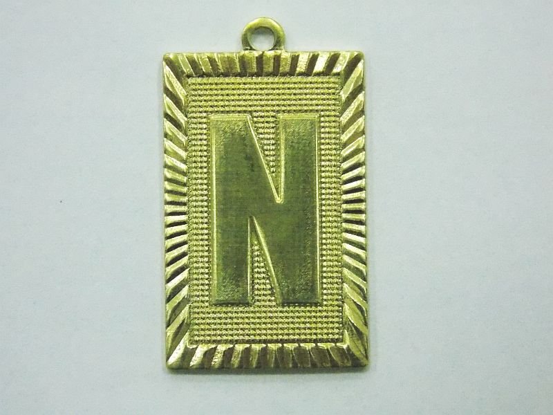 Rectangle 20mm Letter N with 1 Bail Straight with Edge Diamond-cut