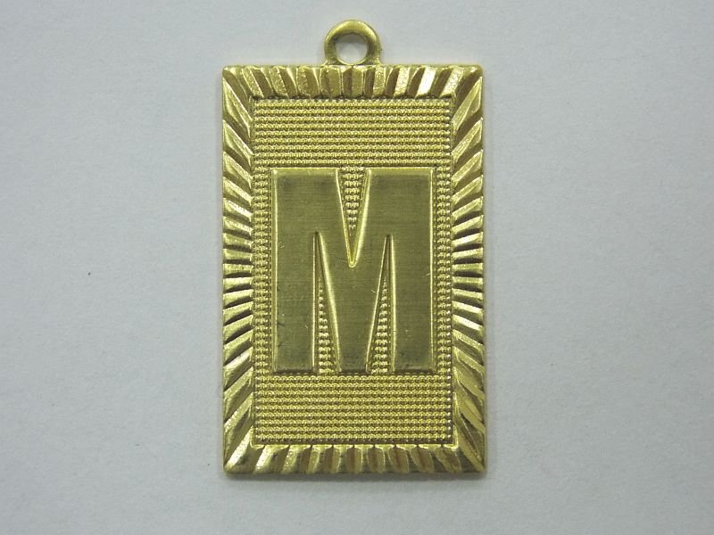 Rectangle 20mm Letter M with 1 Bail Straight with Edge Diamond-cut